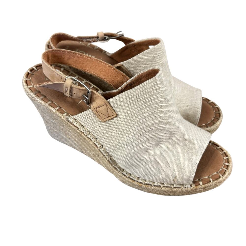 Tom’s Classic Slip On Peep Toe Wedges Women’s 8 Casual Boho Cottage Soft Neutral